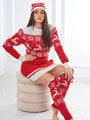 Vianočný set 1001 sveter + čiapka + podkolienky červená