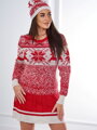 Vianočný set 1003 sveter + čiapka + podkolienky červená