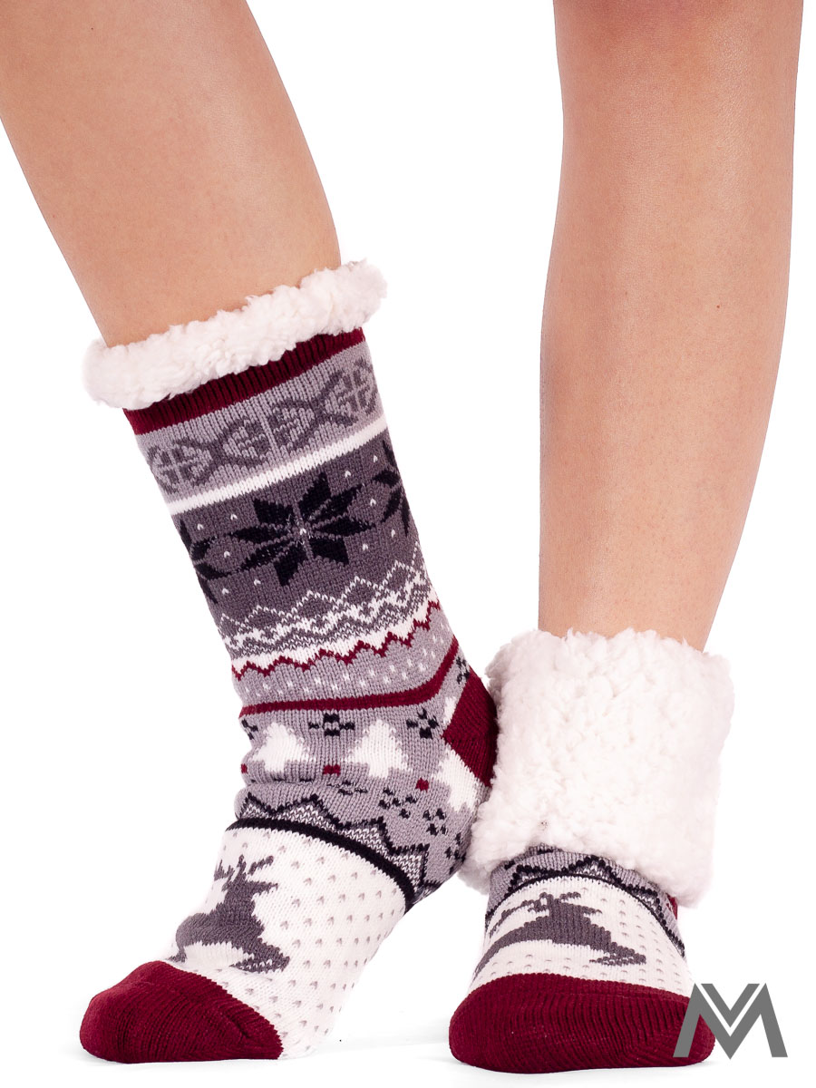 ponožky,termo,protišmykové, sobík, bordová,biela, vianoce, darček, hrejivé
