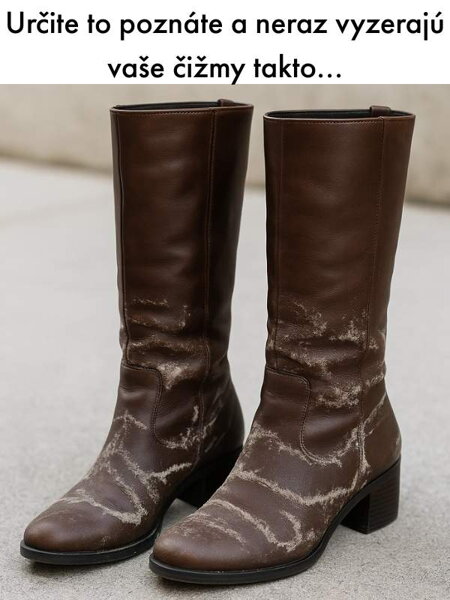 Kožené čižmy so soľnými mapami po zime