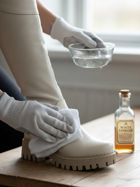 Čistenie kožených čižiem roztokom vody a octu