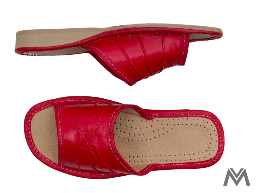 dámske papuče, kožené papuče, červené papuče, neoteplené papuče, kožená obuv, domáca obuv, darček, vianoce, narodeniny, 