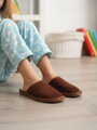 Detské papuče hnedé model A, kožené veľ. 35-39