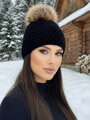 Dámska čiapka zdobená brmbolcom IDA čierna