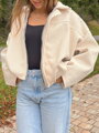 Dámska owersize béžová crop-top bunda
