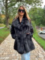 Čierny dámsky kožuch z H1 umelej kožušiny 