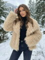 Dámsky béžový kožuch z M1 mongolskej ovce