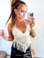 Dámsky zaujímavý croptop béžový 