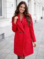 Moderný dámsky TEDDY kabát v žiarivej červenej farbe 