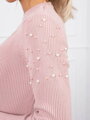 Dámsky sveter s perlami na ramenách ružová 20624
