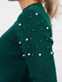 Dámsky sveter s perlami na ramenách zelená 20624