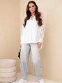 Dámska biela košeľa s AR0393 čipkovanými rukávmi 
