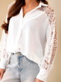 Dámska biela košeľa s AR0393 čipkovanými rukávmi 