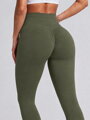 Dámske športové khaki legíny s push up efektom a vysokým pásom