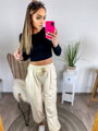 Damen-Jogginghose aus Velours in Cremefarbe