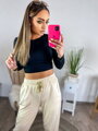 Damen-Jogginghose aus Velours in Cremefarbe