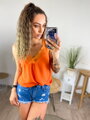 Trendy Damen Spitzentop Orange