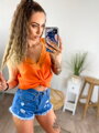Trendy Damen Spitzentop Orange