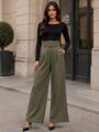 Dámske široké nohavice khaki zelené 
