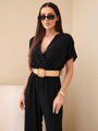 Dámsky čierny letný overal so slameným opaskom 5877