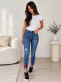 Dámske modré skinny rifle MSARA S0713-3 s motýľom