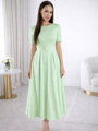 Dámske midi mentolové šaty s opaskom