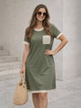 Dámske letné olivové šaty zdobené čipkou