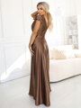 Dlhé dámske hnedé saténové 411-14 šaty 