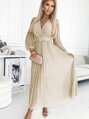 Luxusné dámske šaty 414-8 s plisovanou sukňou béžova farba 