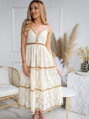 Letné madeirové šaty v bielej farbe so zlatými detailami