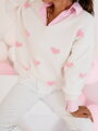 Fehér pulóver SW198-24 rózsaszín szívecskékkel