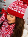 Vianočný červený komplet šál, čiapka a rukavice KPL36-22