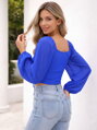 Dámsky crop top s riasením kráľovsky modrý