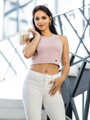 Dámsky VSB vrúbkovaný croptop LOLLY powder pink 