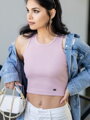 Dámsky VSB vrúbkovaný croptop LOLLY powder pink 