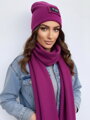 Luxusný teplákový VSB set šál + čiapka slivková