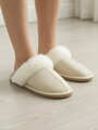Dámske kožené papuče krémové model 113 s kožušinou 