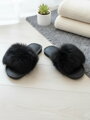 Čierne kožušinkové papuče – luxusné dámske šľapky 55
