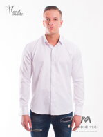 Luxusná pánska biela lesklá košeľa s manžetovými gombíkmi SLIM FIT STRIH VS-PK-1712 