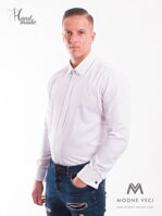Luxusná pánska biela lesklá košeľa s manžetovými gombíkmi SLIM FIT STRIH VS-PK-1712 