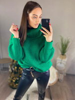 Dámsky pletený sveter s mohutným golierom zelený