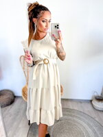 Dámske šaty s opaskom v bežovej farbe 