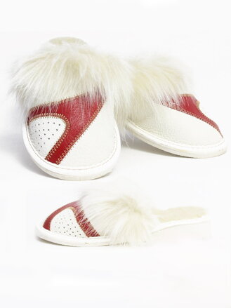 Dámske kožené papuče model 19 biela s červenou