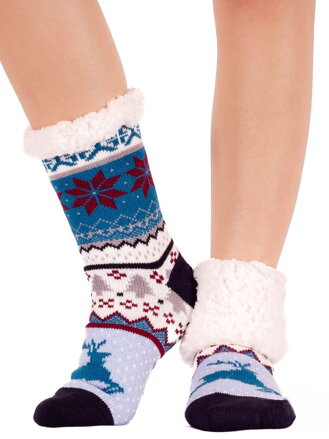 Dámske termo ponožky modro-biele vzorované