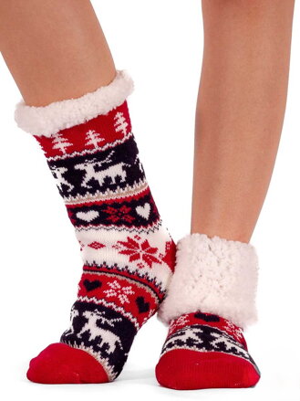 Dámske ponožky sobík+srdiečko L-28052 červeno-čierne