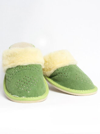 Dámske kožené papuče Model 16 zelené zateplené