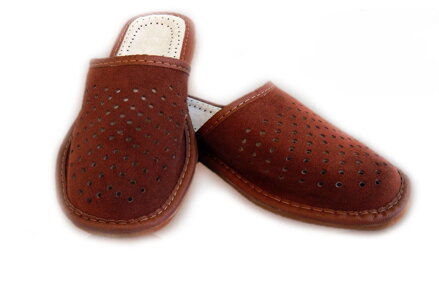Detské papučky hnedé model A, kožené veľ. 35-39