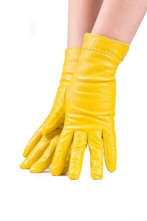 Dámske kožené rukavice žlté s kvietočkami