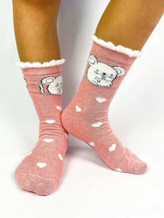 Veselé ružové dievčenské ponožky s bielou myškou