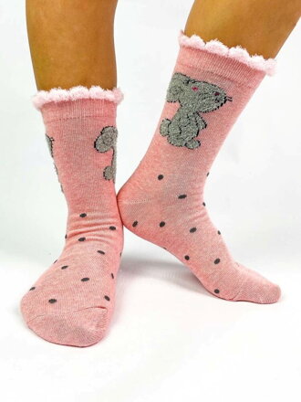 Ružové dievčenské ponožky so sivou myškou